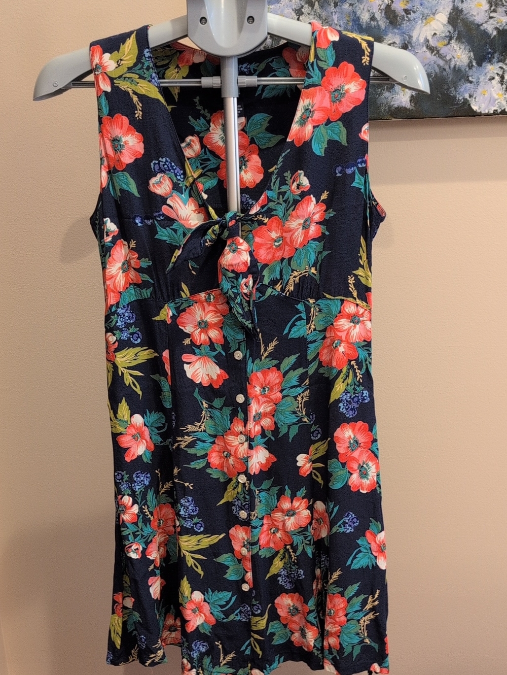 GAP Navy Dress with Coral Floral Print